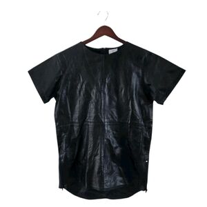 Iridium Leather Tunic Top Zipper Sides Short Sleeves Womens Size M
